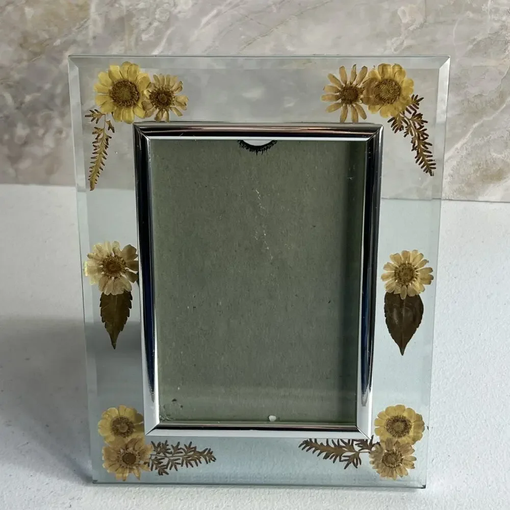 Vintage Pressed Dried Flowers Glass Picture Frame Botanical Floral Art Decor